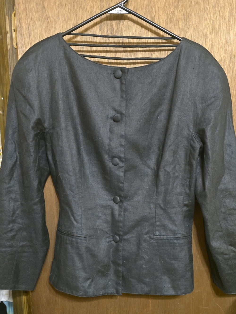 Button-Front Black Linen Jacket
